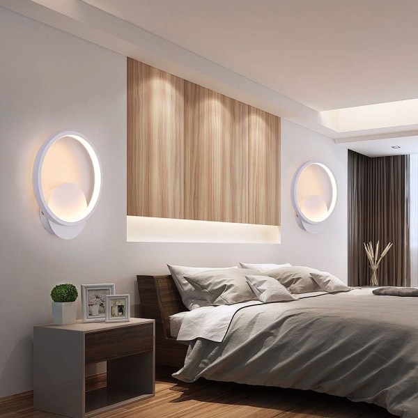 Vägglampa inomhus, modern 12W rund vägglampa, trefärgad ljusreglering, lämplig för vardagsrum, sovrum, trappor, korridor (vit)