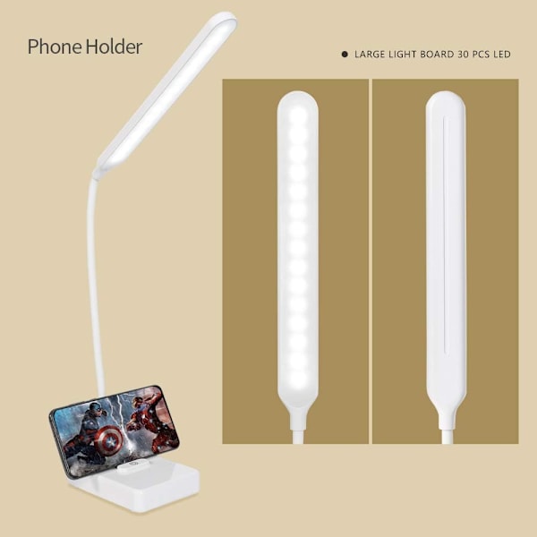 LED Skrivbordslampa USB Uppladdningsbar 2000mah, Touchkontroll 3 Färger 6 Ljusstyrkor Dimbar, Portabel Bordslampa för Läsa Studera Boklampa Sovrum