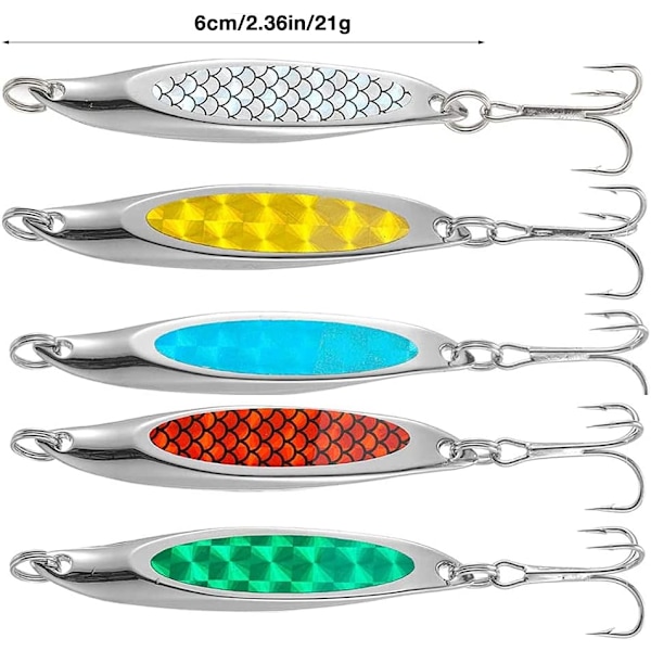 5-delars set med metallbeten för havsfiske, metallskeddrag snett skurna paljetter metall långkast havsfiske 7cm 21g havsabborre paljettdrag