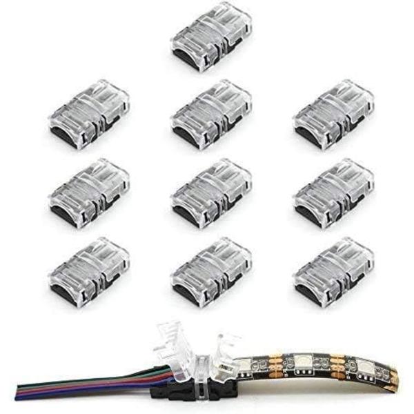 LED-stiftanslutning, 10 st 4-stifts LED-stripkontakt för 10 mm RGB 5050 Vattentäta snabbkontakter Fäst lödfri adapter