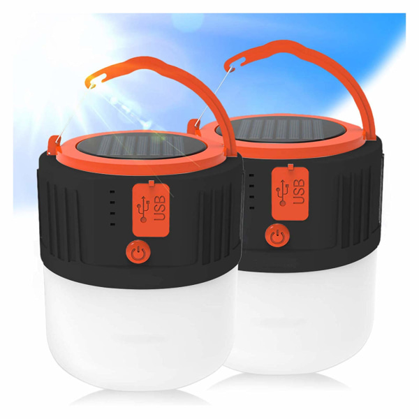 LED-campinglykta, uppladdningsbar, vattentät och bärbar ficklampa för solenergi med USB port - 5 ljuslägen