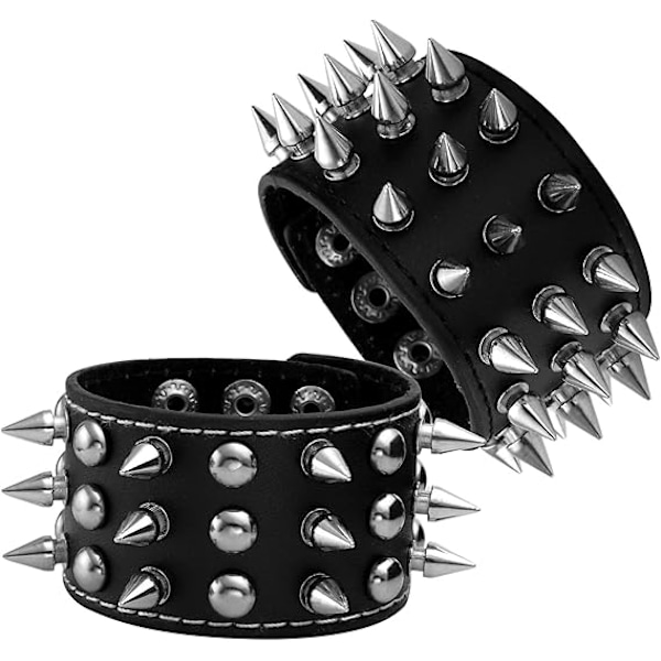 2 stk. Rock Punk Besat Bred Rem Biker Læderarmbånd Sæt Gotisk Nitte Spænde Armbånd til Mænd Kvinder