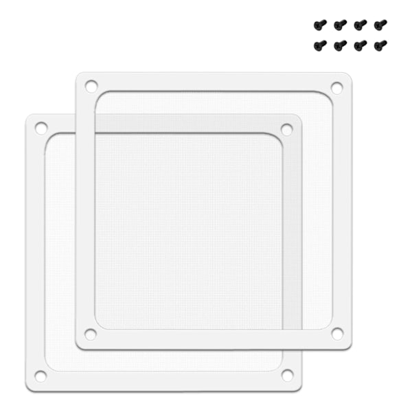 Pölysuodatin 120mm ruuveilla tietokoneen tuulettimelle/virtalähteelle/reitittimille NYLON 80 Mesh, magneettikehys PC-tuulettimen pölyverkko PC-jäähdyttimen suodatin (NYLON, 2 kpl, valkoinen)