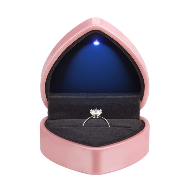 Hjerteformet ringgaveæske med LED-lys, smykkeetui med øreringe med lys, smykkeudstillingsæske til bryllup, fødselsdag og jubilæum (Pink-2 stk)