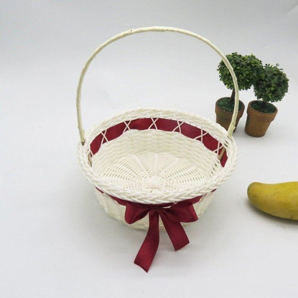 Bryllupsblomsterkurv Rattan Blomsterpikekurv med Håndtak Bryllupsbrudepike Håndholdt Blomsterkurv Rattan, rød, 2 stk