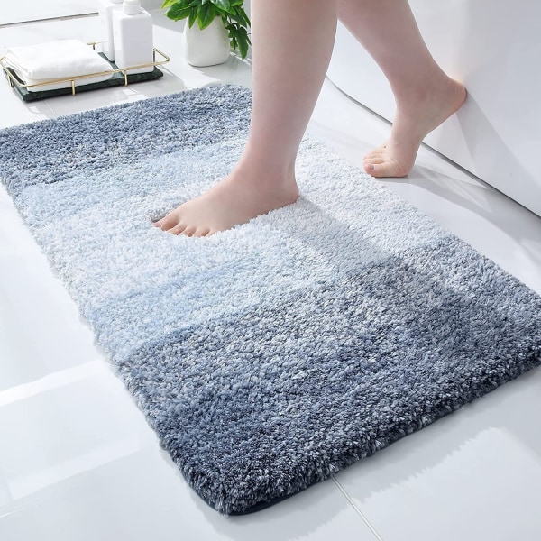 Microfiber Fluffy Shaggy Bath Mat for Bathroom, 40 x 60 cm, Non-Slip Super Absorbent Machine Washable Extra Soft Thick Floor Foot Rugs, Blue