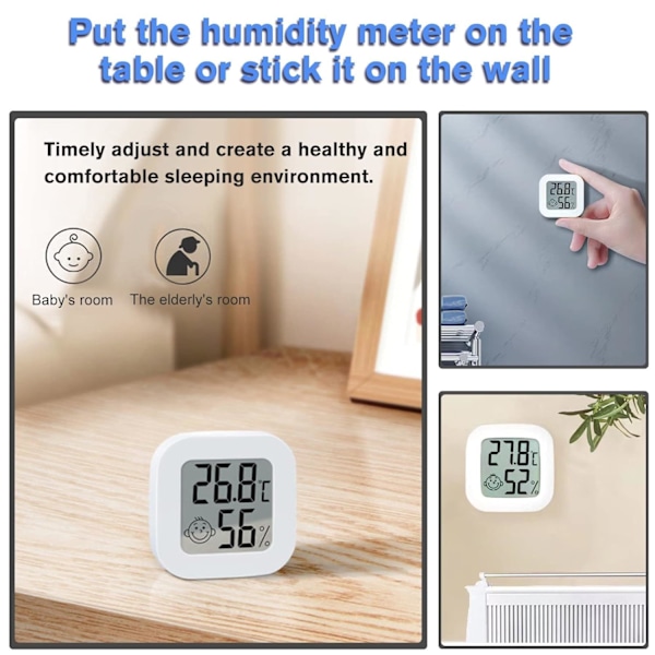 LCD Digital Smile Hygrometer Termometer, Termometer med Temperatur och Luftfuktighet för Sovrum, Lager, Källare, Bil