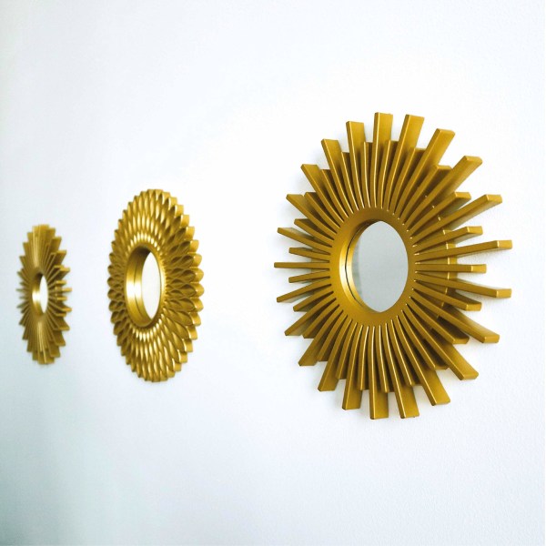 Väggspegel 3 delar rund spegel för väggdekoration i hem, vardagsrum och sovrum | Solspegel hänger på väggen Originalfru och mamma present