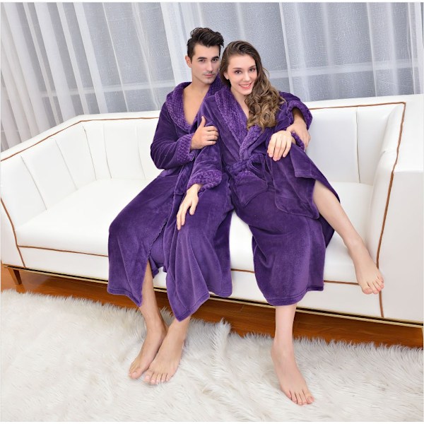 Ekstra lang badekåbe i tyk flannel til efterår og vinter, natkjole, herre badekåbe i koralfløjl, dame hotelbadekåbe (1 stk) Purple L