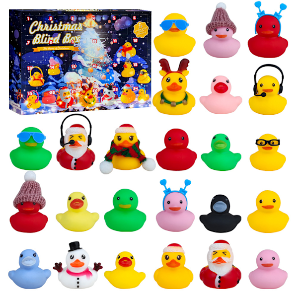 Gummibadand Adventkalender for Barn, Oppgradert Stor Søt Badeand, Juleferie Adventkalender, Julenissen 24 Dagers Nedtelling Kalender