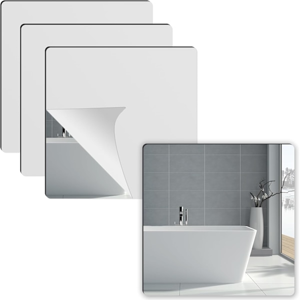 4 stk Selvklebende Flispeil 20 x 20cm, Klebespeil Speilfliser Speil av Akryl Dekorspeil Veggdekorasjon