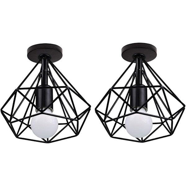 Retro Industriell Metall Taklampa LED E27 Rombsbur 25cm för Matsal, Bar, Sovrum, Kök och Vardagsrum (Set om 2 Svart)