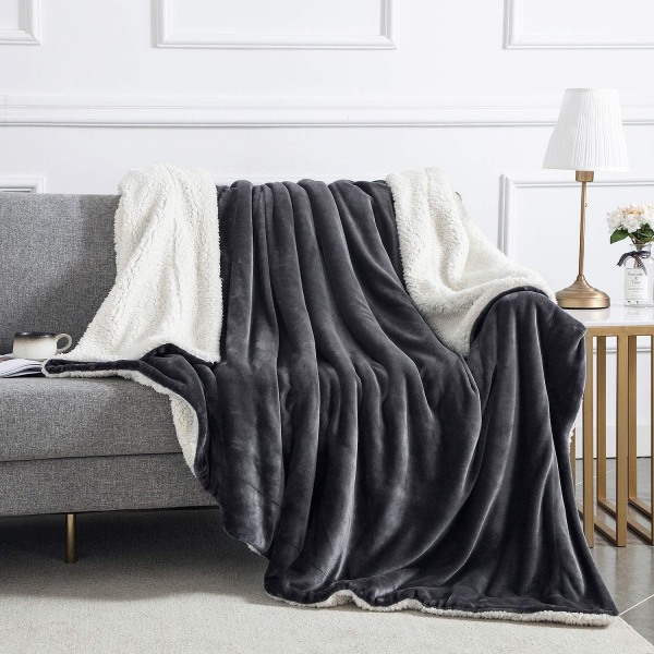 Sengeteppe, Sofatepper, Mykt, fluffy tykt teppe, Vendbart mikrofiberteppe Dark gray