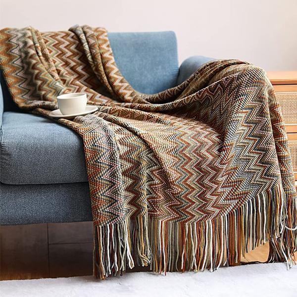 Boheme Strikket Pled Nordic Stil Pled med Kvaster, Akryl Strikket Pled Dekorativ til Sofa Stol Seng Sofa 127 * 152cm