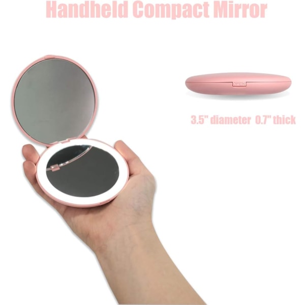 Lite speil, 1x/5x forstørrende lite speil med lys, håndholdt speil med to lommer, sminkespeil for reise, 3,5" lommebok lite speil, hvit