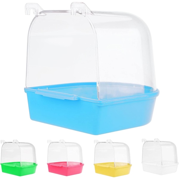 Fågelbadkar, Hängande badkar Fågelbur Tillbehör med krokar, Transparent låda Matmatare Hållare Bricka för Kanariefågel, Undulater, Papegoja 13X14X13cm (Gul)