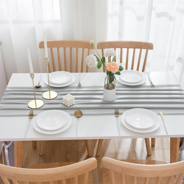 Chiffon bordløper - borddekorasjon for bursdager, bryllup, feiringer - grå - (300 x 70 cm)