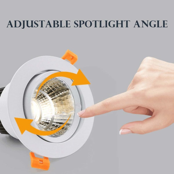 6-pak LED 7W COB forsænket loftslampe, AC 220-240V, Varm hvid 3000K, Juster vinkel 30°, IP44, Udskæring 70-80 mm, Til Stue, Gang (Sort)
