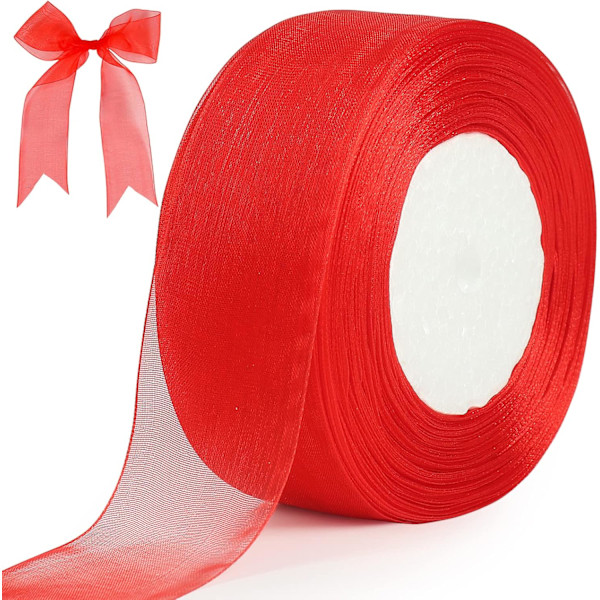 Transparent band, 40 mm x 45 meter, dubbelsidig transparent chiffongband för presentinslagning, julbröllopsfestceremonidekorationer Red