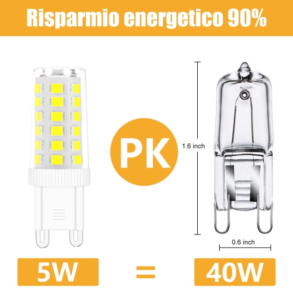 G9 LED-lampor, 5W Motsvarar 40W halogenlampa Vit 6000K flimmerfri Energisnål Ej dimbar (paket med 6) G9-lampa
