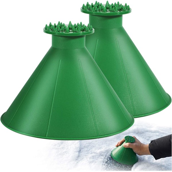 Magiske isskraper for bilfrontrute - 2-pakning Cone Magic isskraper med trakt, rund snøskrape til julegave Green