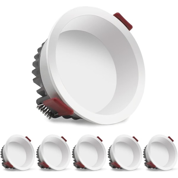 LED-infällda spotlights, 8W Spot, Cool White 6000K, 220-240V, 75 mm Hollow Out, IP44 Vattentät, Premium Non-glare Recessed Downlight (vit)