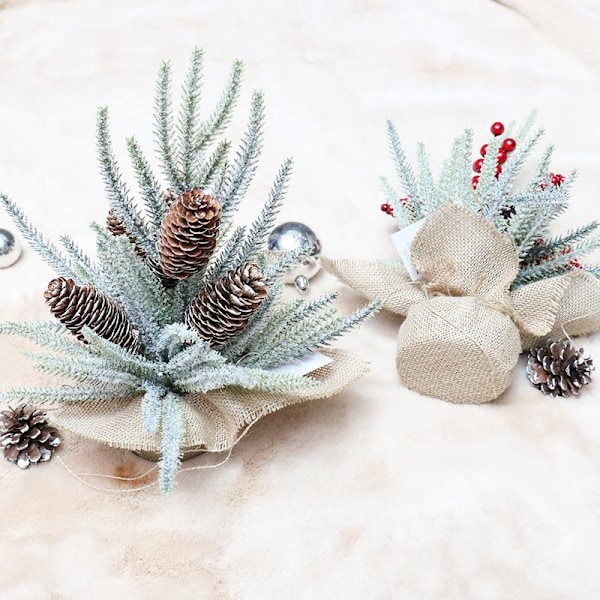 Julgransdekorationer i kruka, snötema, miniatyrjulgran