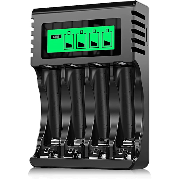 Rask Oppladbar Batterilader, LCD-lader for Ni-MH/Ni-CD AA/AAA Oppladbare Batterier, Uavhengig Spor & USB Hurtiglading