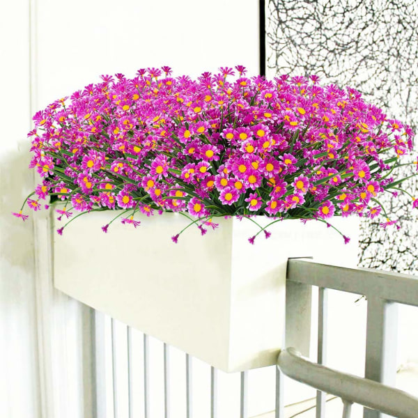 4 stk kunstige tusindfryd blomster udendørs falske blomster dekoration kunstige planter udendørs grønne buske Blomst, Fushia Fushia