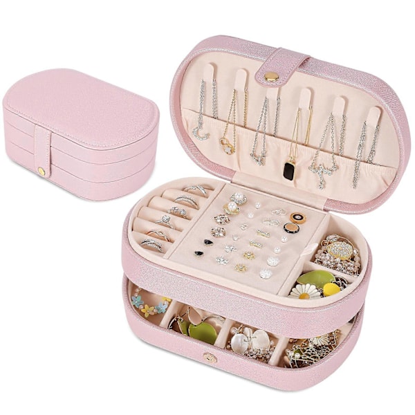 Rejse Smykkeæske, PU Læder Lille Smykke Organiser, 3 Lag Portable Rejse