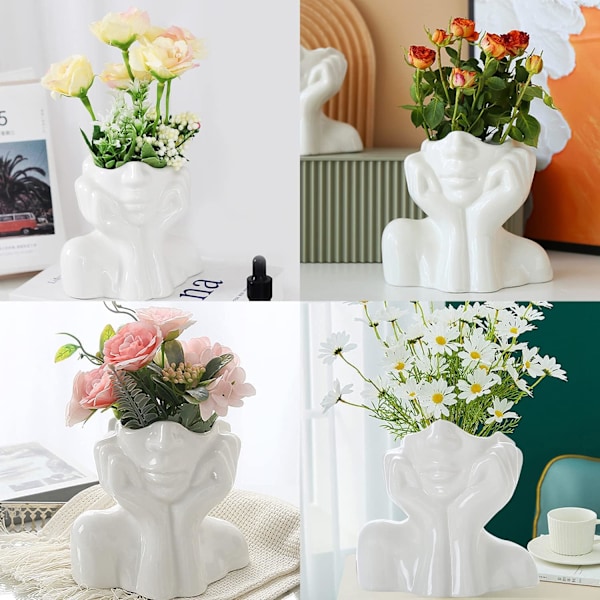 Blomstervase, Skrivebordsdekoration, Keramik, Kvindelig Form, Ideel til Hylde, Moderne Borddekoration, Lille Smuk Vase til Bogreol