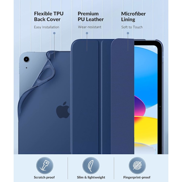 iPad 10. generasjon deksel 2022, iPad 10,9 tommer deksel, Mykt frostet gjennomsiktig TPU slankt beskyttelsesdeksel med justerbare vinkler Navy blue