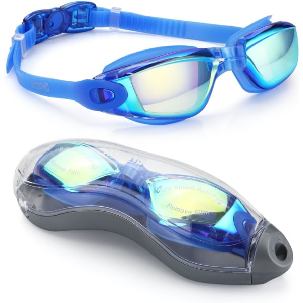 Svømmebriller, Svømmebriller Ingen lekkasje Full beskyttelse Voksne Menn Kvinner Tenåringer (fargerik galvanisering blå)