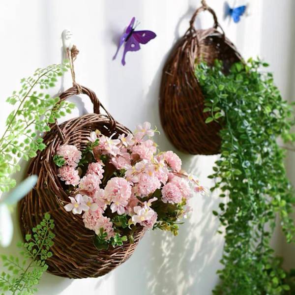 Hängande Planterkorg med Vicker, Rund Hängande Blomkruka Växtkorg för Inomhus Utomhus Trädgård Veranda Dekoration, 22×26CM