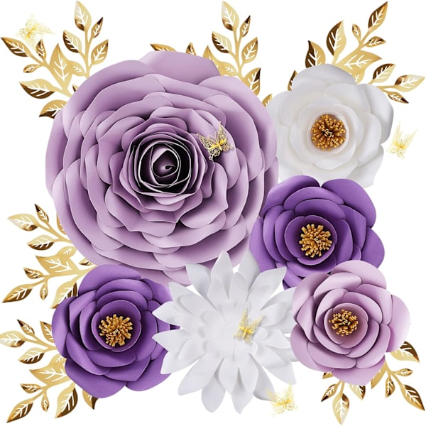Lila Rosor Pappersblommor Dekorationer för Vägg, Klassrum, Barnrum, Födelsedag, Sagoträdgårdsfest Bakgrundsdekorationer (3 st)