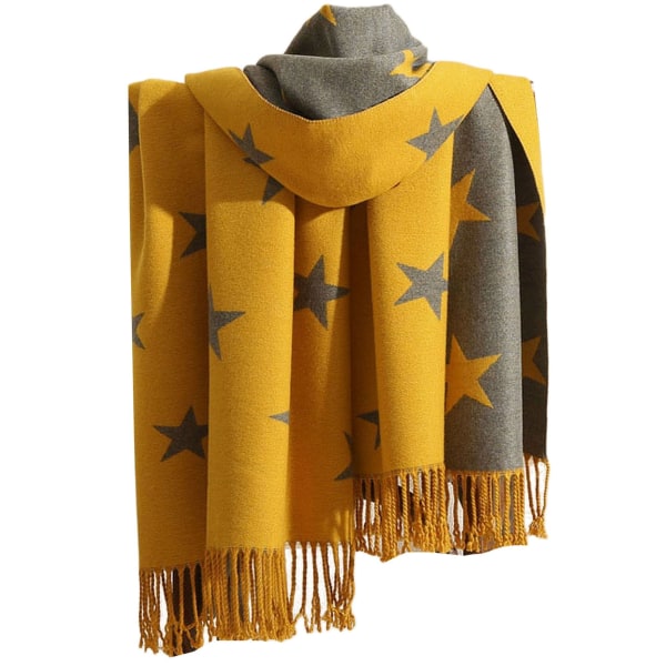 Femuddig stjärnscarf Stars Super Soft Cashmere Feel Sjal dubbelsidig kashmirhalsduk - Höstvinter julklapp