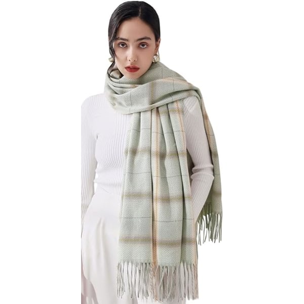 Vinterrutete skjerf for kvinner, langt vinterskjerf, myke varme skjerf, duske-sjal, lang stola, julegave Light Green
