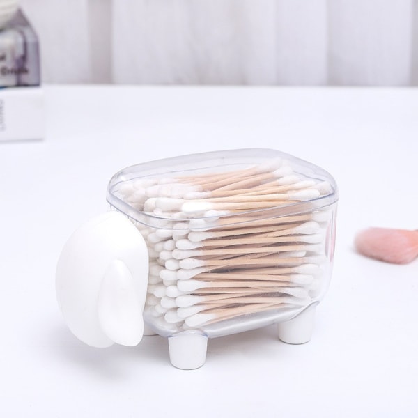 Bomuldsæske, Plastpindeholderboks med låg Opbevaringsboks til bomuldspuder eller kosmetisk makeup, gennemsigtig, hvid