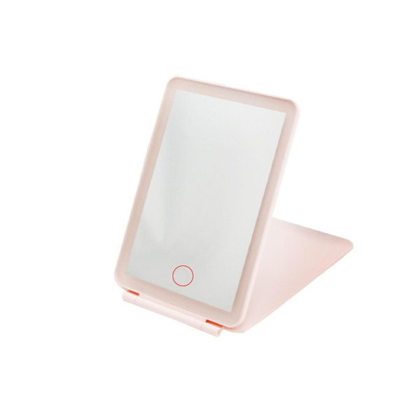 LED Resespegel för resor, tre färglägen Ljus skönhetsspegel, sovsal smink spegel, bärbar hopfällbar trefärgad ljus smink spegel, rosa Pink