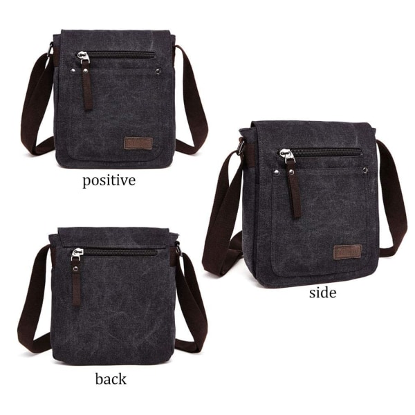 Retro Herr Canvas Liten Portfölj Casual Cross Body Messenger Axelväska Vardaglig Väska Laptop Väska, Svart black