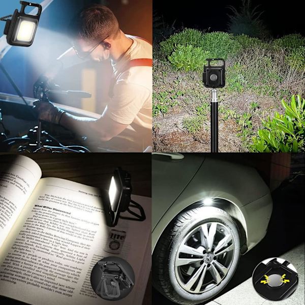 Mini LED Inspektionsarbetslampor Uppladdningsbara Magnetiska COB Portabla Små Nyckelrings Vattentäta Ficklampor för Nödbelysning Camping Reparation