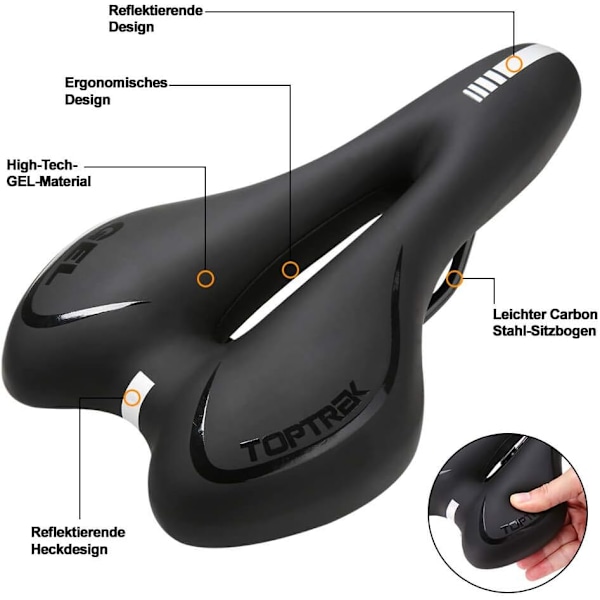 Polkupyörän satula geelipehmusteella, MTB-satula, mukava ontto ergonominen pyöränistuin, retkipyörän satula, Velo-satula miehille ja naisille