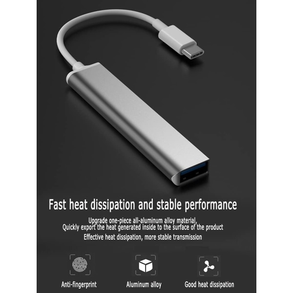 4-ports USB C Hub USB Typ C till USB 3.0 Hub Adapter kompatibel för Macbook, Mac Pro/Mini, iMac, Surface Pro, XPS, Notebook PC, USB minnen