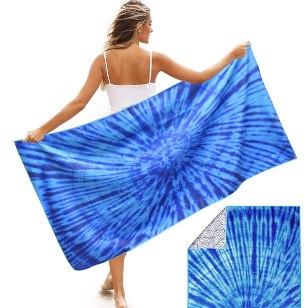 Mikrofiber Strandhandduk Dubbelsidig, Överdimensionerad Snabbtorkande Sandfri Handduk, 153*77CM Stor Blå Strandhandduk