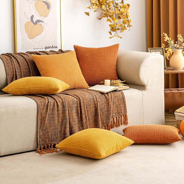 Corduroy Granule Pudebetræk Dekorative Pudebetræk Aflange Bløde Pellets Solid Pudebetræk til Sofa Soveværelse 12x20 Tommer 6#Orange