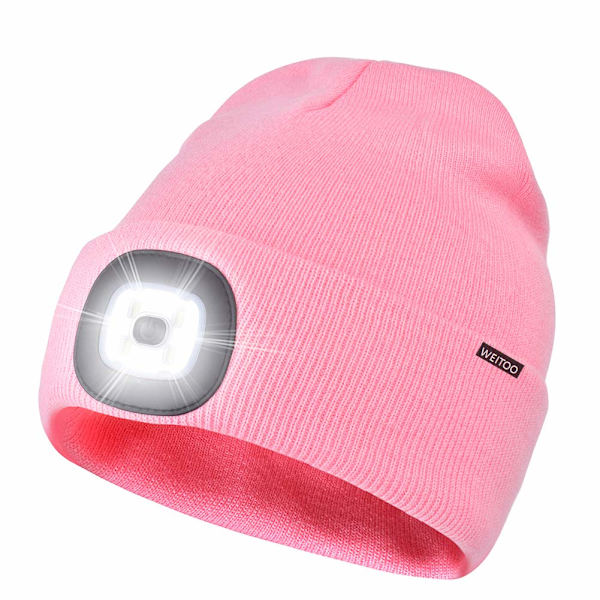 Unisex 4 LED -valolla varustettu pipo, USB-ladattava juoksupäällystin erittäin kirkas handsfree-otsalampun pipo, LED-pipo juoksuun ja vaellukseen (vaaleanpunainen) Pink