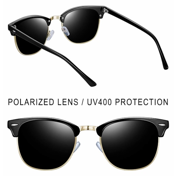 Semi-Rimless Polariserede Solbriller Herre - UV400 Beskyttelse Retro Halv Ramme Solbriller Unisex Polariserede Herre Dame Solbriller