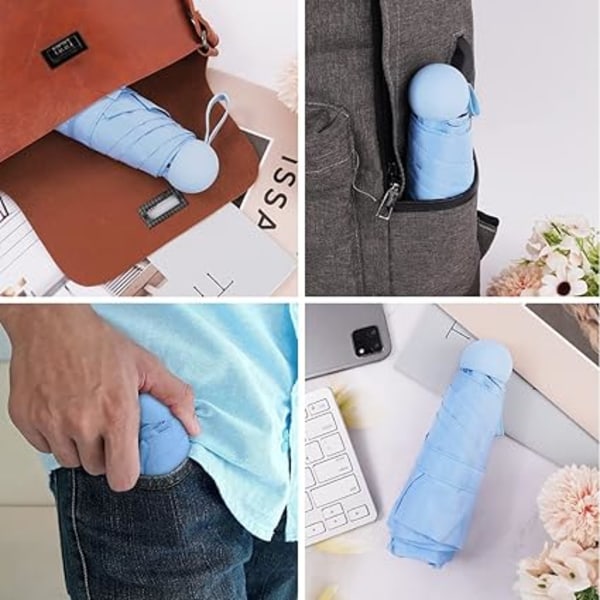 Mini paraply med kapsel etui, lommeparaply, 6 ribber letvægts kompakt folde paraply vind- og regntæt paraply. himmelblå sky blue