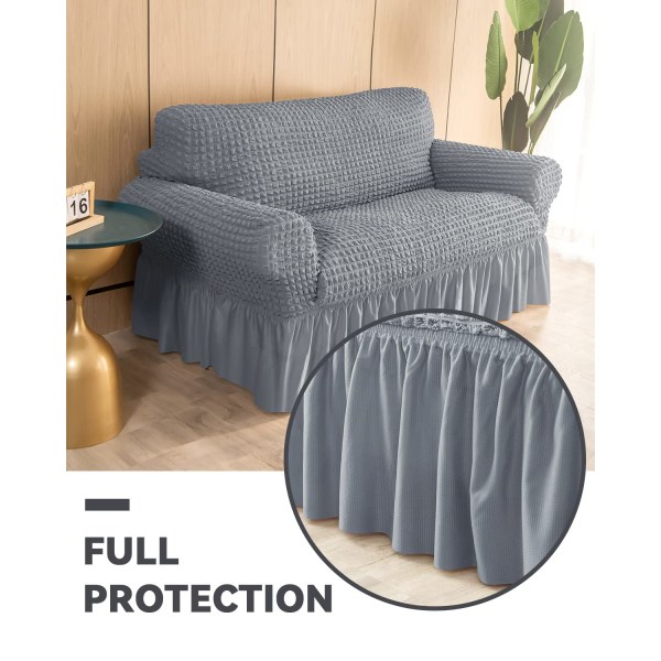 Loveseat Betræk 1 Del til 2-Pude Sofa med Skørt, Holdbar Vaskbar, Nem Pasform Universal Møbelbeskytter (2-Sæders, Grå)