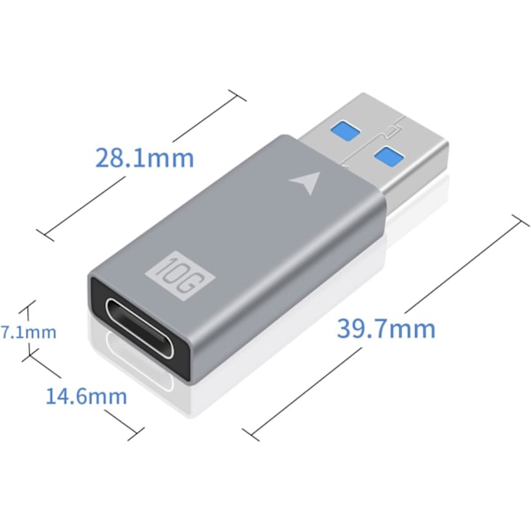 USB-adapter, USB C Hona till USB 3.0 Hane Adapter, 10Gbps 3A USB 3.1 Typ C till USB A Laddarkontakt Kompatibel med iPad Pro 2021, MacBook Pro 2021